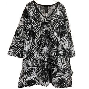 Mario Serrani Women’s Black & White Palm Tree Leaf Print Coverup Dress Sz-L